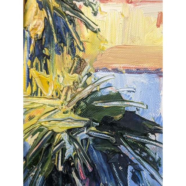 Late 20th Century Ray Simonini Mediterranean Village Oil Painting, Heavy Impasto, Blue & Gold For Sale - Image 13 of 18