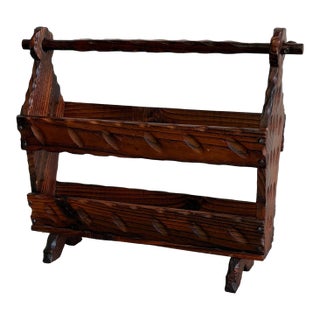 Dark Wood Magazine Holder Mid-Century Modern Vintage For Sale