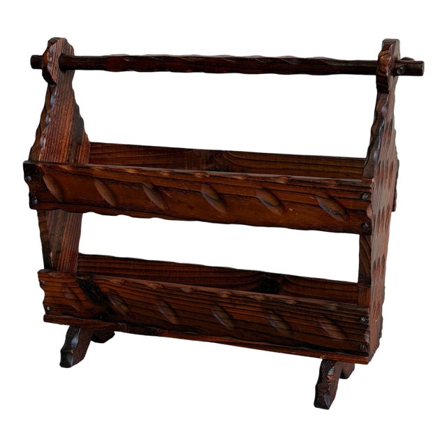 Dark Wood Magazine Holder Mid-Century Modern Vintage For Sale