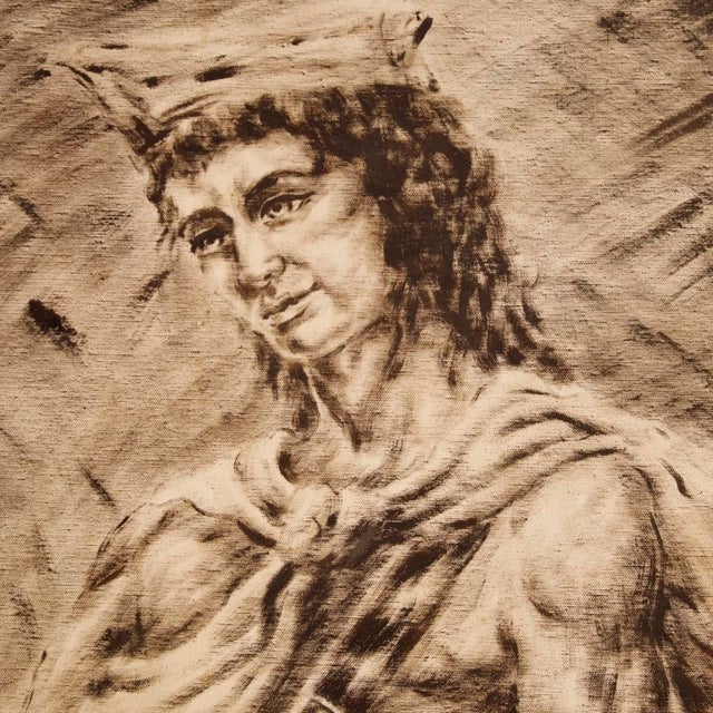 Great Italian painting from 80s. Mixed media framework on canvas depicting allegory of the judgment of soldiers in war...