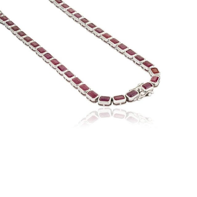 Antique Style 40.41ct Natural Ruby Line Necklace for Women in 925 Silver For Sale - Image 9 of 12