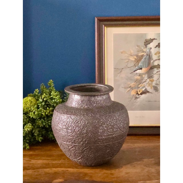 Antique Repoussé Silver-Plated Copper Vase, Likely Indian, Early 20th Century For Sale - Image 14 of 17