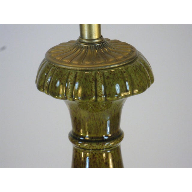 Olive 1960s Table Lamp, Porcelain Neoclassical Urn, Olive Green, Hollywood Regency, Gold Tone Finish For Sale - Image 8 of 12