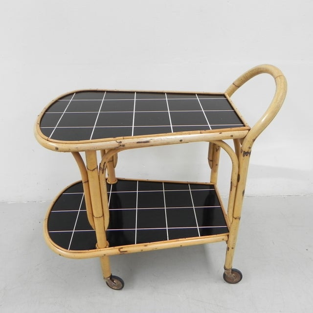 1950s Bamboo Serving Trolley on Castors, 1950s For Sale - Image 5 of 18