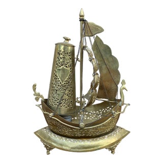 Vintage German Brass Sailing Ship Nightlight | an English Coastal Curiosity For Sale