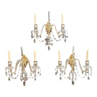 18thc British George III Museum Quality Cut Glass / Ormolu Wall Sconces - Set of 3 For Sale