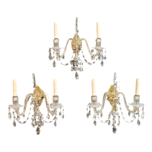 18thc British George III Museum Quality Cut Glass / Ormolu Wall Sconces - Set of 3