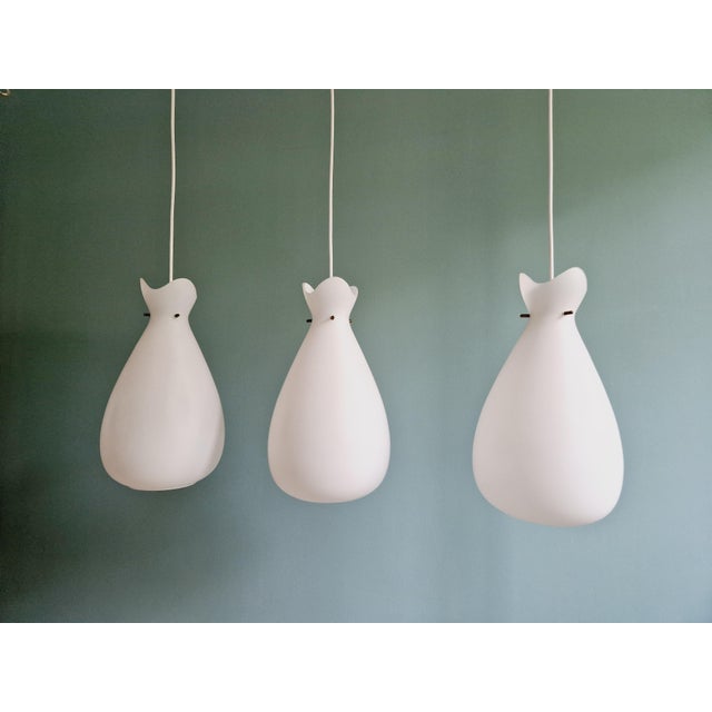 Scandinavian Pendant Light in White Satin Glass and Brass, 1960s For Sale - Image 14 of 18