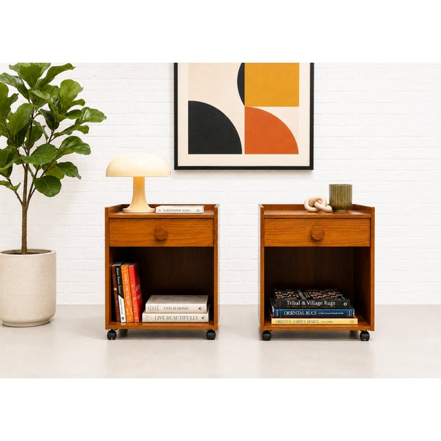 Brown Pair of Danish Mid Century Modern Teak Nightstands, C. 1960's For Sale - Image 8 of 14