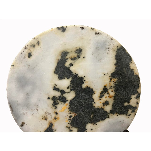 Chinese Natural Dream Stone Round White Fengshui Plaque Display For Sale - Image 4 of 6