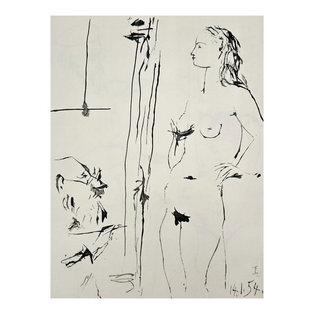 Vintage Pablo Picasso 'Artist and Nude Model' Offset Print Reproduction For Sale