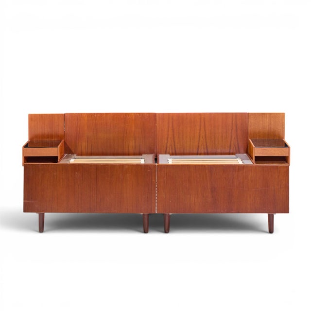 Hans Wegner for Getama Mid Century Danish Teak King Platform Bed with Nightstand This platform bed with nightstands...