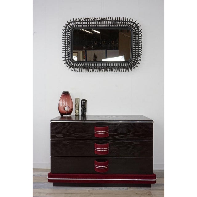 Vintage Black Wooden and Strawberry Pink Velvet Chest of Drawers from Poltrona Frau, 1970s For Sale - Image 10 of 10