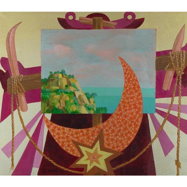 Leo Guida, Italian Landscape with Signals, Original Oil on Canvas, 1984 For Sale - Image 4 of 4