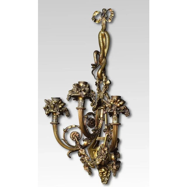 Louis XIV Style Gilt Bronze 3-Arm Wall Sconces, France, Set of 2 For Sale - Image 5 of 8