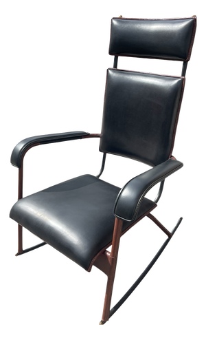 Stitched Leather Rocking Chair by Jacques Adnet, 1950s