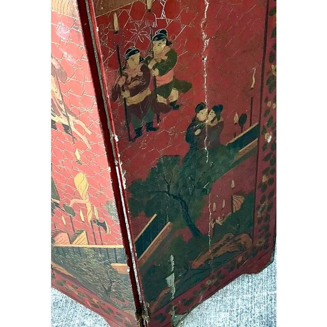 Vintage Asian Chinoiserie Four Panel Screen For Sale In West Palm - Image 6 of 12