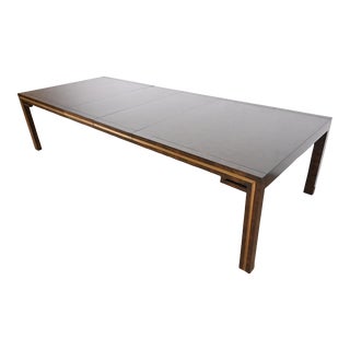 William Doezema for Mastercraft Mid-Century Modern Burl Wood and Brass Extension Dining Table, Newly Restored For Sale