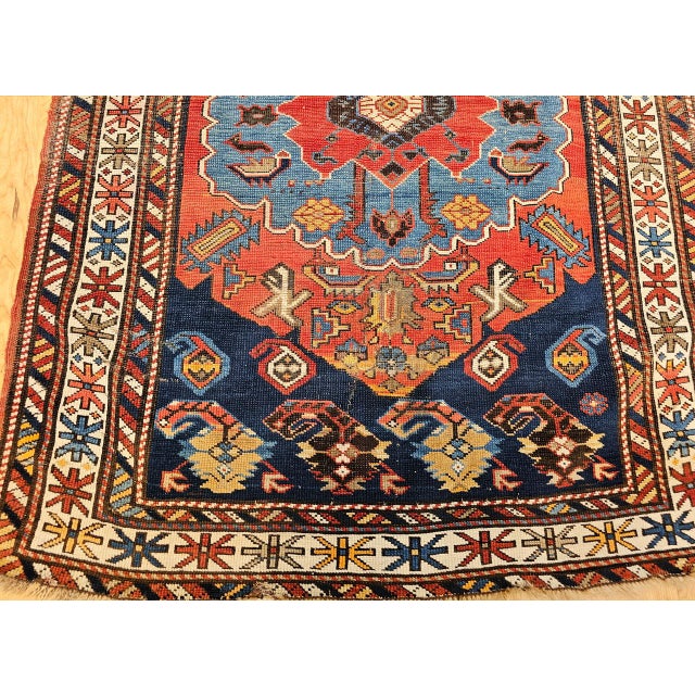 Antique Caucasian Kazak Area Rug, Handwoven Wool, Geometric Medallion Design, Late 1800s, 4' x 5' For Sale - Image 16 of 18