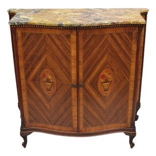 Antique French Louis XV Marble Top Demilune Dresser Commode Cabinet W/ 5 Drawers For Sale