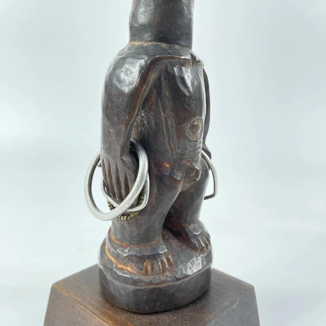 Early 20th Century Yoruba Ibeji Figure with Cowrie Shell Vest on Custom Base Nigeria For Sale - Image 9 of 9