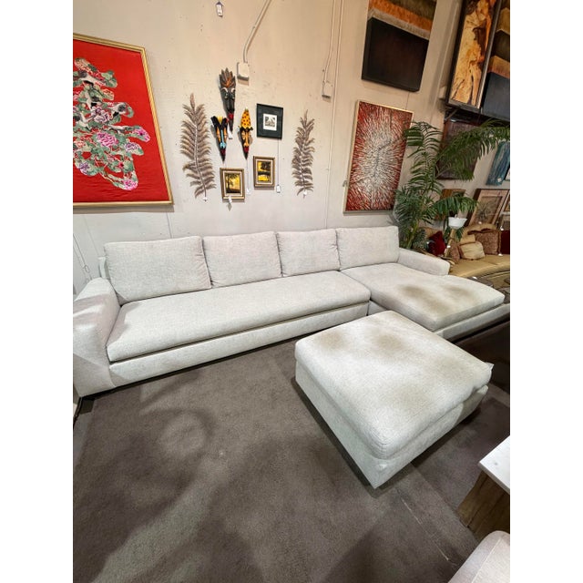 Contemporary Pottery Barn “Big Sur” Dove Gray Sectional Sofa With Ottoman For Sale - Image 3 of 8