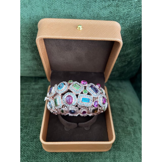 Bochic “Capri” Vintage Ruby & Sapphire Bangle Set In 18K Gold & Silver For Sale - Image 10 of 15