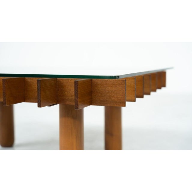 Mid-Century Wood and Glass Coffee Table in the style of Gianfranco Frattini, Italy, 1970s