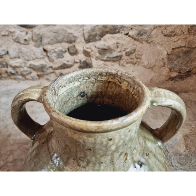 Large 19th Century French Terracotta Oil Pot with Green Glaze Auvergne For Sale - Image 11 of 13