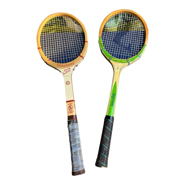 Vintage Pair of Wooden Spalding Tennis Rackets For Sale