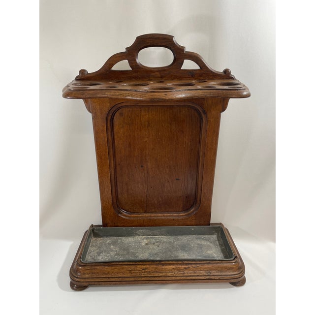 1890s French Oak Twelve Hole Umbrella Cane Stick Stand For Sale - Image 9 of 17