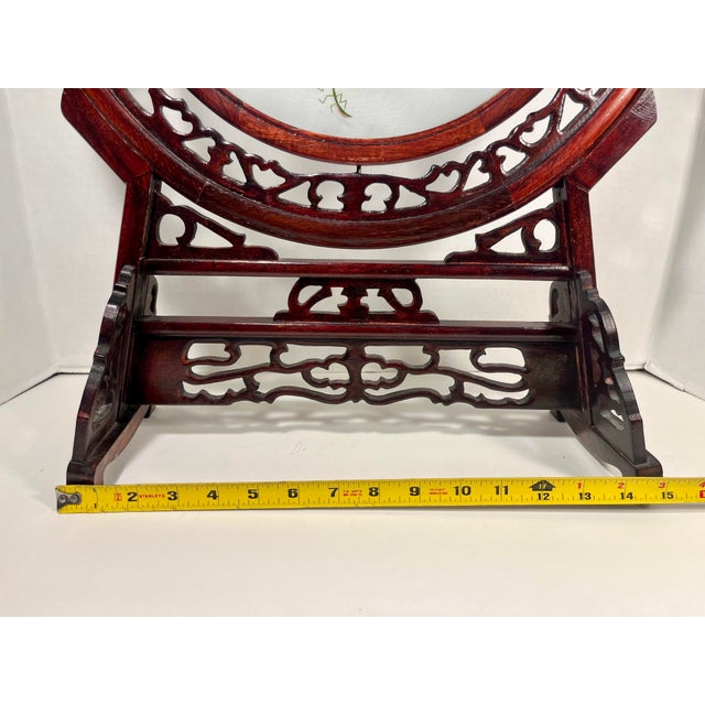 Brown Vintage Chinese Oriental Silk Embroidery Cat and Mantis Double-Sided Wood Framed For Sale - Image 8 of 9