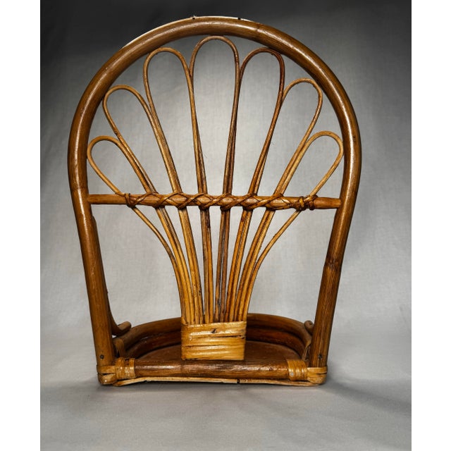 Vintage Coastal Boho Chic Arched Bamboo & Rattan Wood Wall Shelf For Sale - Image 4 of 10