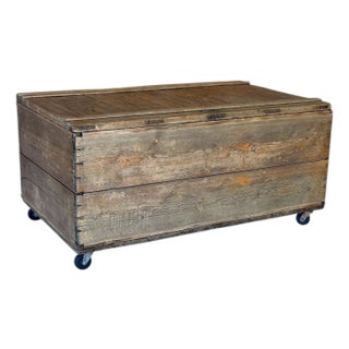 Late 19th Century Primitive Pine Blanket Storage Chest on Original Casters For Sale