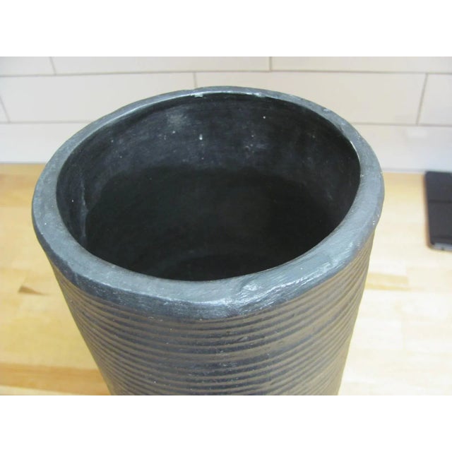 Mid-Century Modern Zanesville Pottery Model #4012 Matte Black Ribbed Cylinder Vase 1940s For Sale - Image 3 of 8