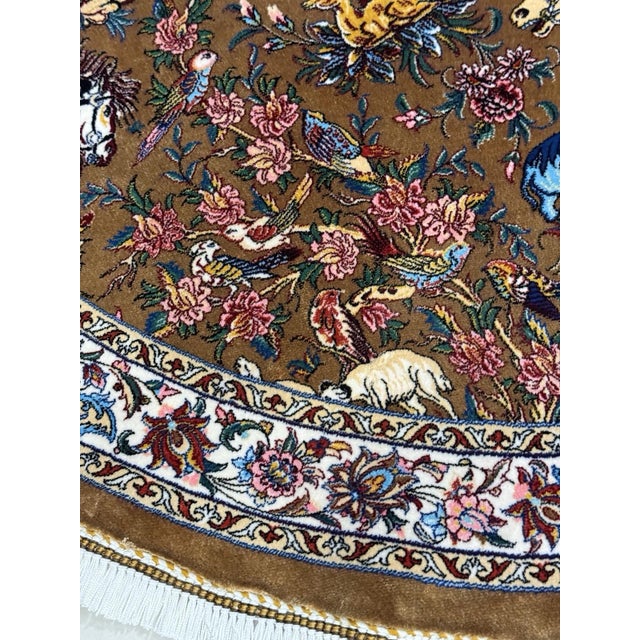 Textile Exquisite Silk Round Rug With Imperial Hunting Scene Carpet For Sale - Image 7 of 18