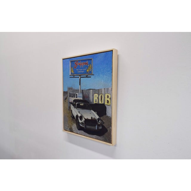 Early 21st Century Bobs Used Auto Parts by Brad Davis | Oil on wood panel Vintage car outside an auto parts shop For Sale - Image 5 of 5