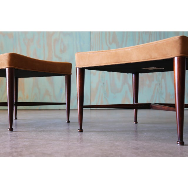 Edward Wormley for Dunbar Brown Leather Thebes Stools, 1950s - A Pair For Sale - Image 13 of 15