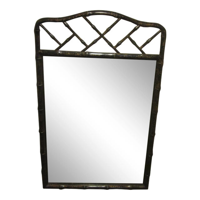 1970s Vintage Mid Century Faux Tortoise Shell Bamboo Mirror For Sale