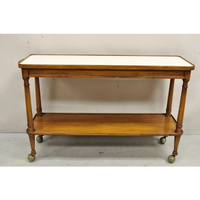 Vintage Regency Style Mahogany 2 Tier Rolling Server Narrow Bar Cart by Hadleigh For Sale - Image 11 of 11