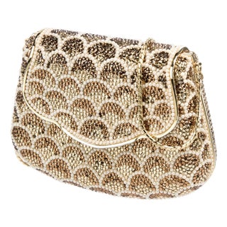 70s Judith Leiber Pearl Scallops Carry Secrets Crystal Shoulder Evening Bag Vintage For Sale