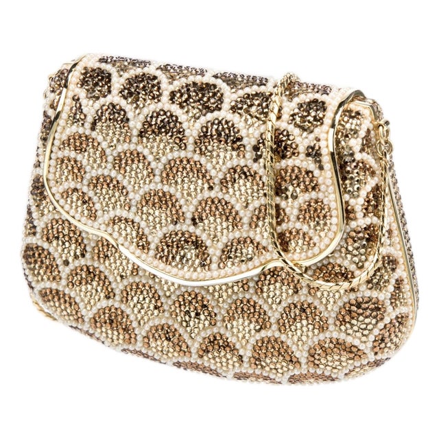 70s Judith Leiber Pearl Scallops Carry Secrets Crystal Shoulder Evening Bag Vintage For Sale