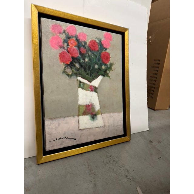 Red Bouquet in a White Vase", by S. Burr, Oil on Canvas For Sale In West Palm - Image 6 of 8