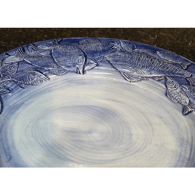Vintage Italian Azure Blue Fish Oval Majolica Platter Party Platter For Sale - Image 4 of 8