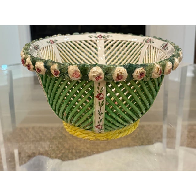 Ceramic Large Scale Vintage Italian Majolica Openwork Bowl / Basket Centerpiece For Sale - Image 7 of 15