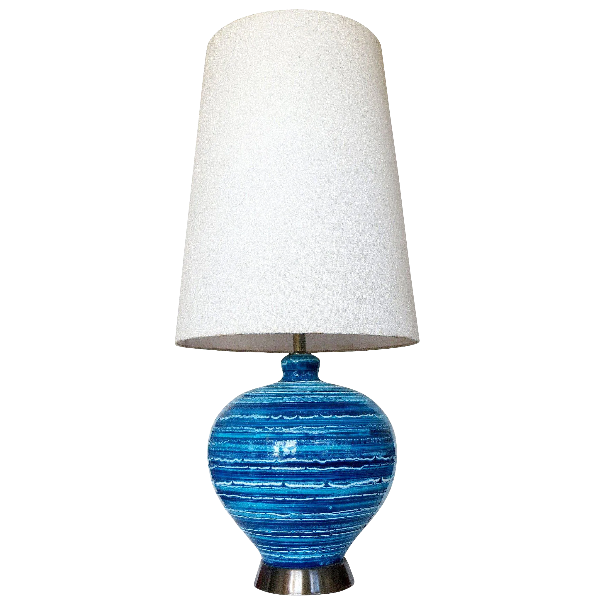 Mid-Century Variegated Blue Striped Glaze Ceramic Lamp | Chairish, image size:2050x2050