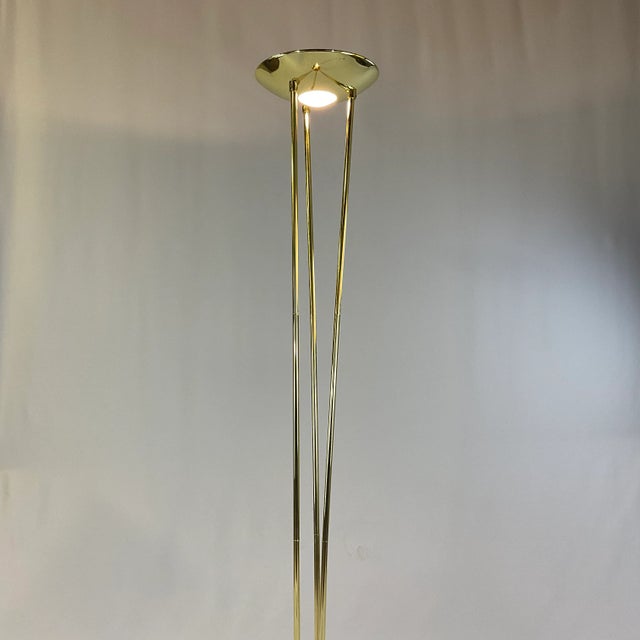Gold 1970s Vintage Modern Art Deco Torchiere Halogen Bulb Floor Lamp. For Sale - Image 8 of 10