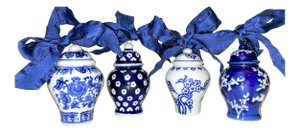 Vintage Blue & White Chinoiserie Ginger Jar Ornaments - Set of 4