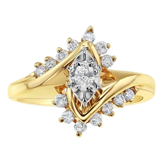 Half Carat Marquise Cente Bypass Engagement Diamond Ring, Size 9 For Sale