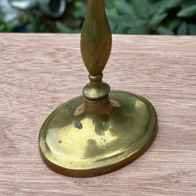 Early 20th Century Antique Heavy Brass 9.5" Tall Candlestick Candle Holders - a Pair For Sale - Image 5 of 11